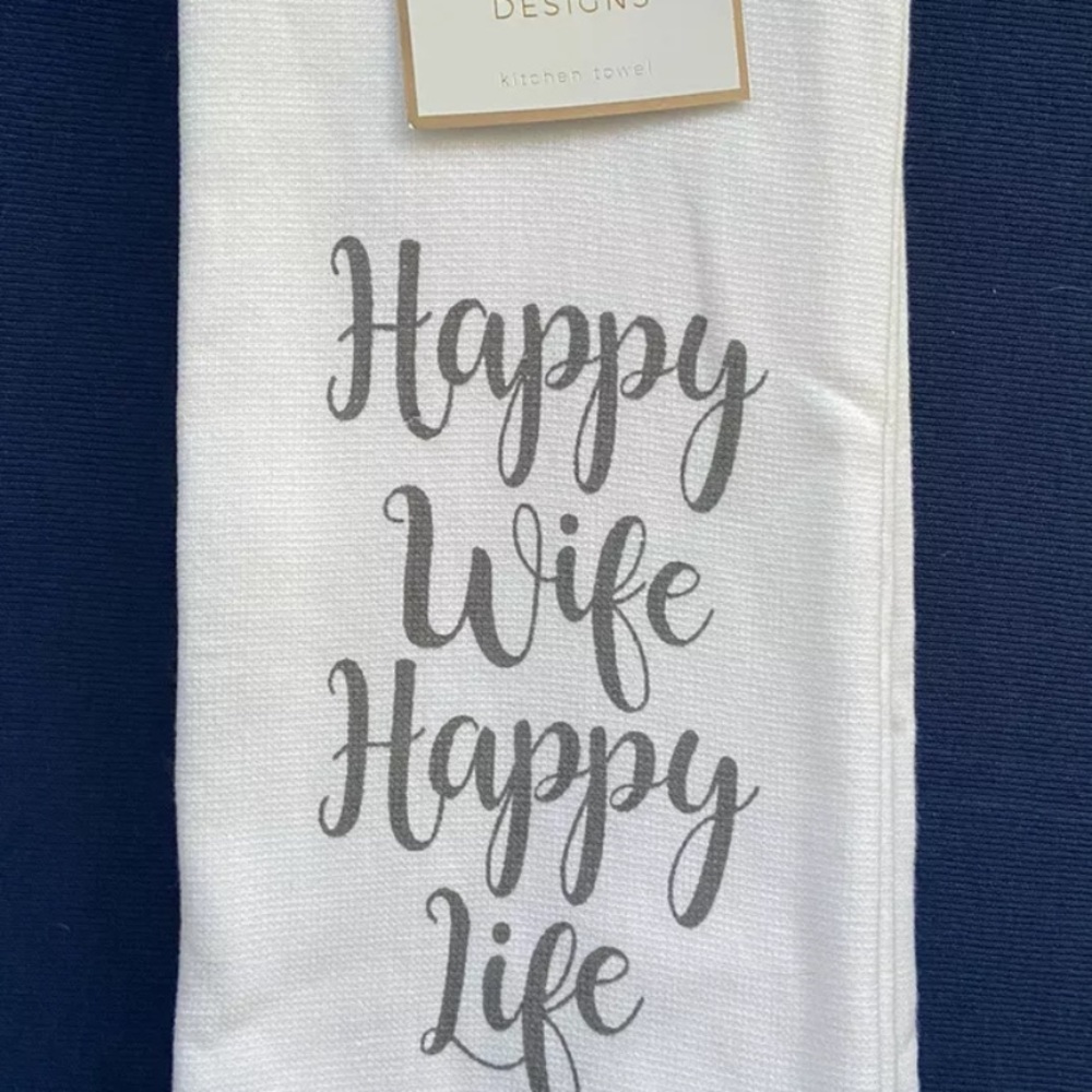 (2) DEBORAH CONNOLLY  Happy Wife Happy Life KITCHEN DISH TEA TOWELS WHITE